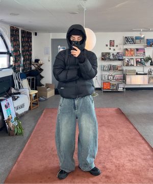 TX301 커브드 배기 벌룬 데님 (중청)