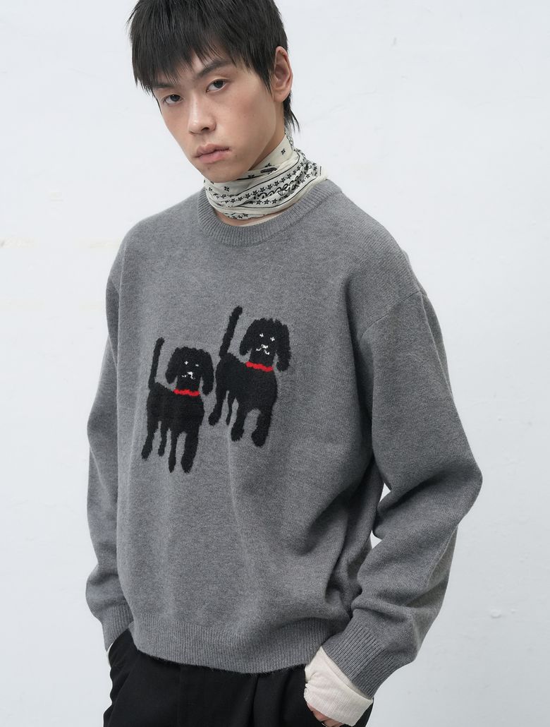 UNISEX 트윈도그 자카드 니트 풀오버 [CHARCOAL] / SBE4U05016