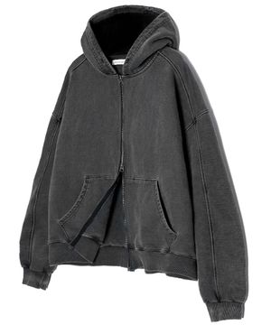 무라 투웨이 피그먼트 헤비 크롭 후드집업 차콜
