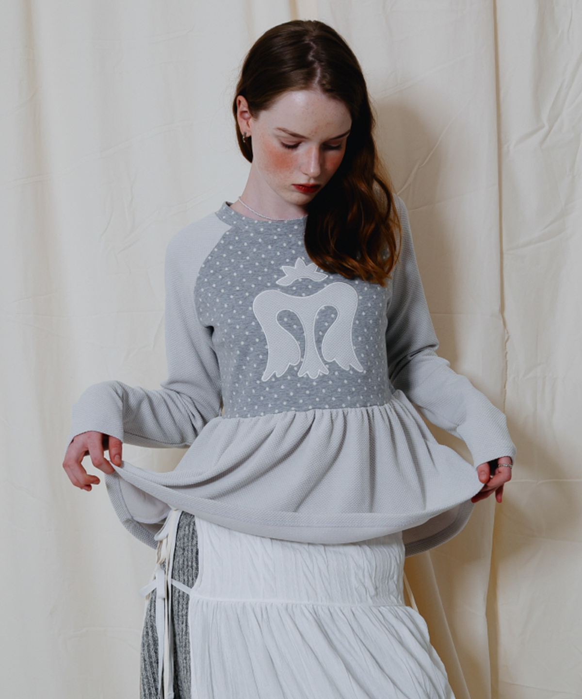 테레루(TERERU) Ruffle Point Long Sleeve Gray
