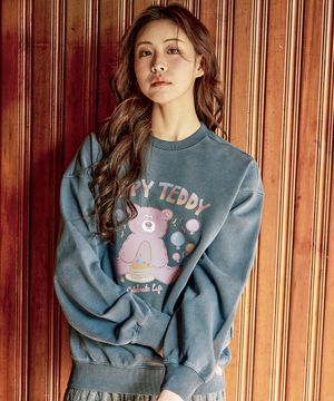 Hollysheesh 해피 베어 피그먼트 오버핏 맨투맨_5 COL