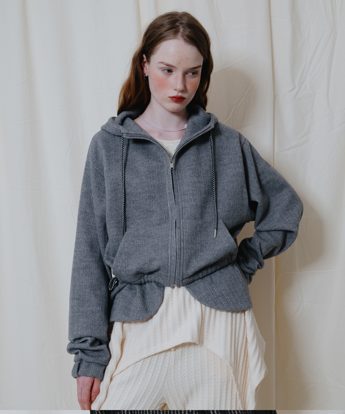테레루(TERERU) Side String Hoodie zip-up Gray