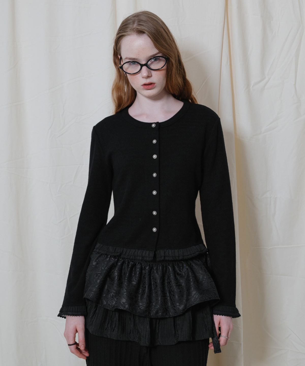 테레루(TERERU) Wave Line Cardigan Black
