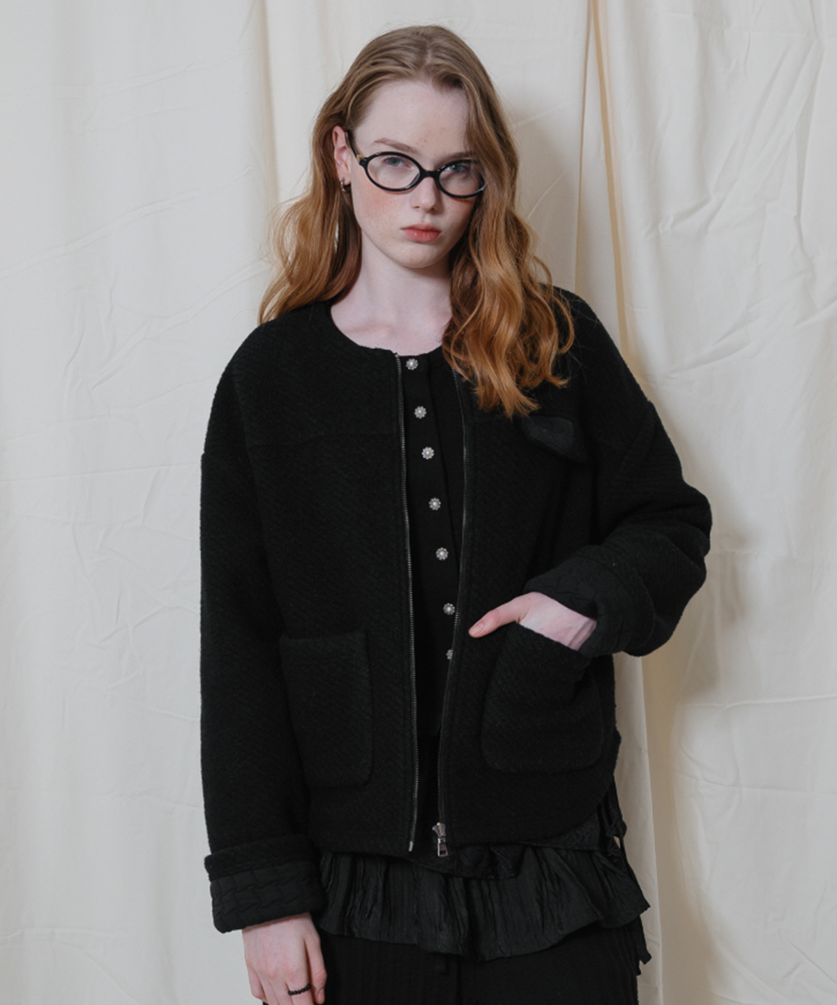 테레루(TERERU) Crewneck Jacket Black