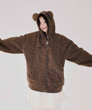 테디 레오파드 후드 집업 - 브라운