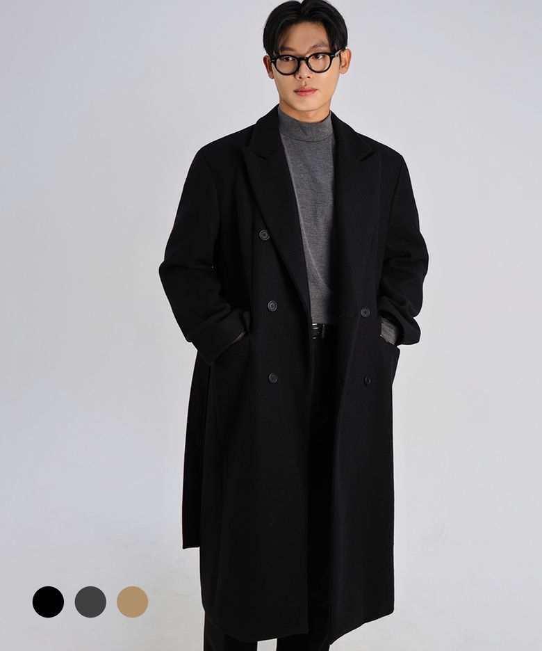 울 롱 더블 로브 코트_3COLOR