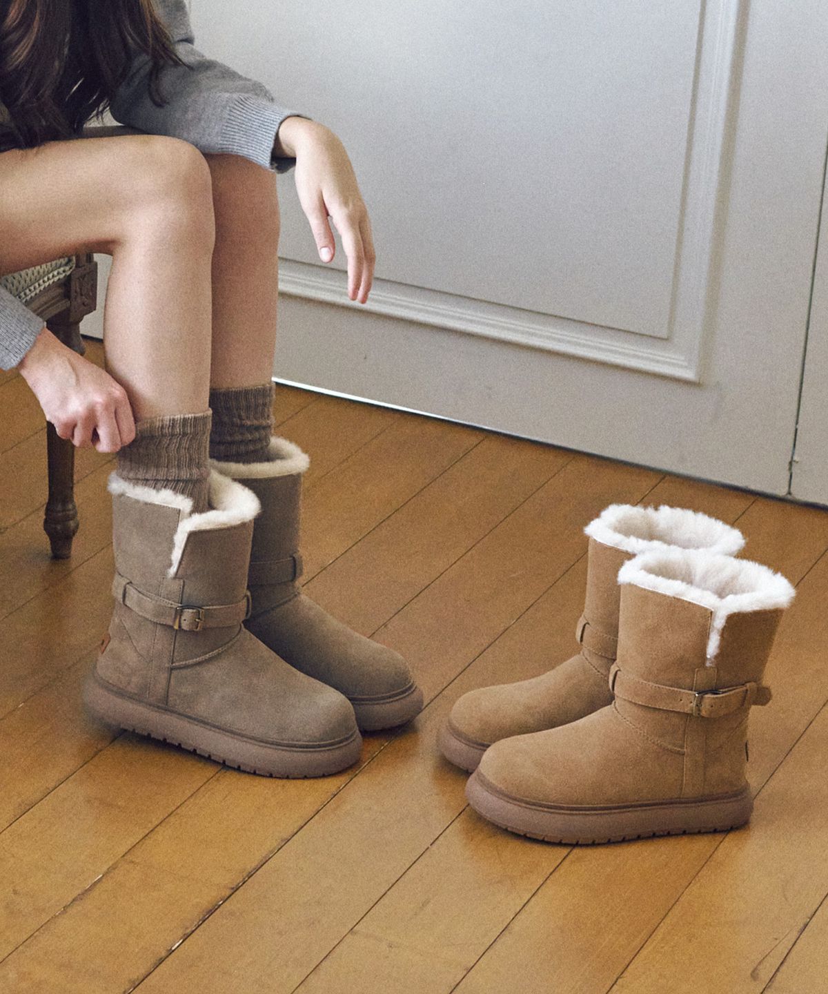 프리플라(FRI FLA) ljh1036 Warm Belt Mid Boots - 2 Colors