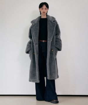 테디베어 오버핏 더블 롱 울 코트 [다크그레이]