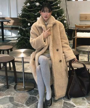 테디베어 오버핏 더블 롱 울 코트 [라이트베이지]