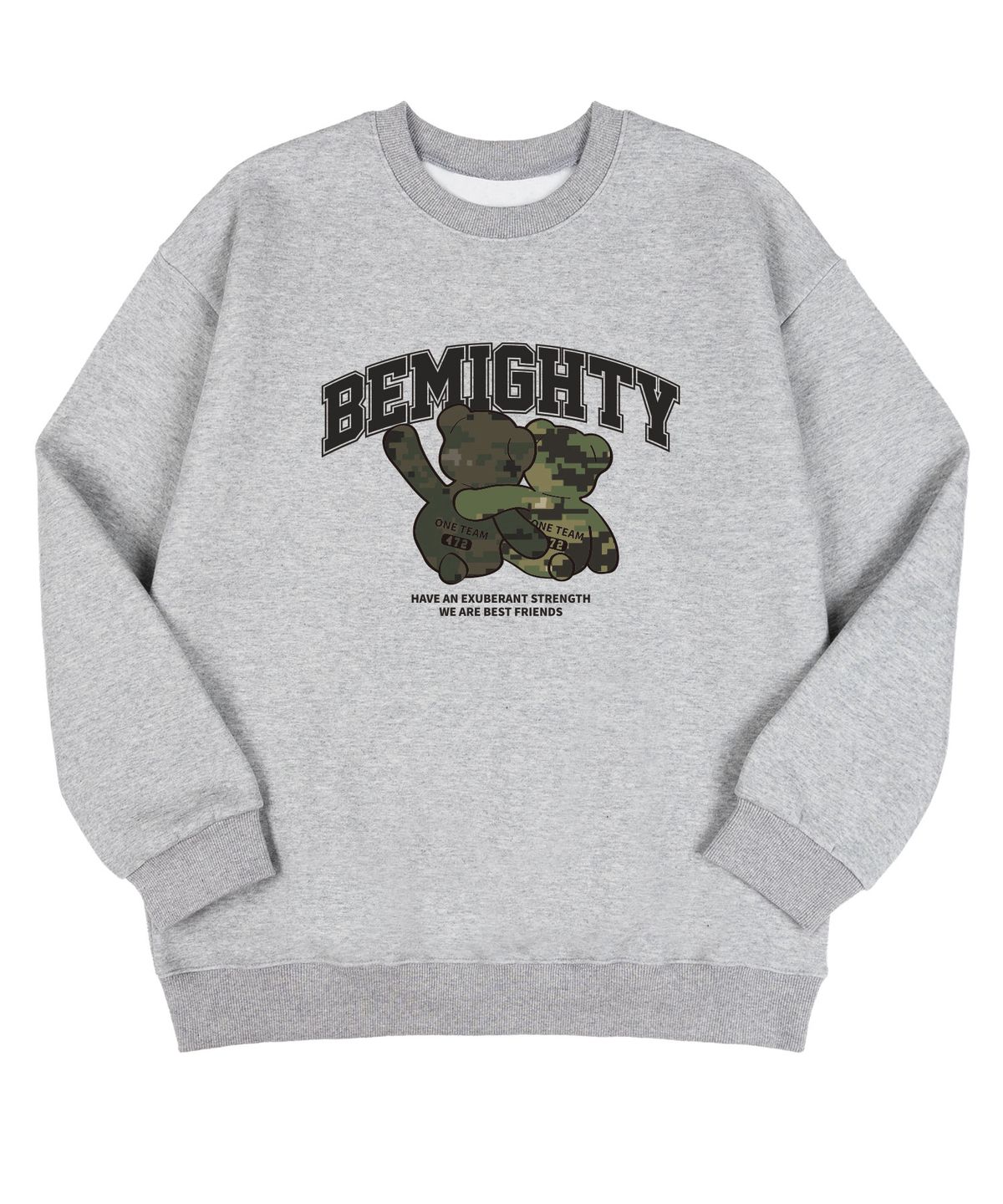 비마이티(BEMIGHTY) 베스트프렌즈 베어 삼단쭈리 오버핏 스웨트셔츠 [멜란그레이]