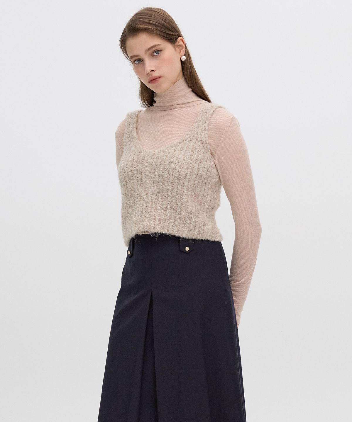 올리브 데 올리브(OLIVE DES OLIVE) 시스루 골지 목폴라 티셔츠 OH5XE9870