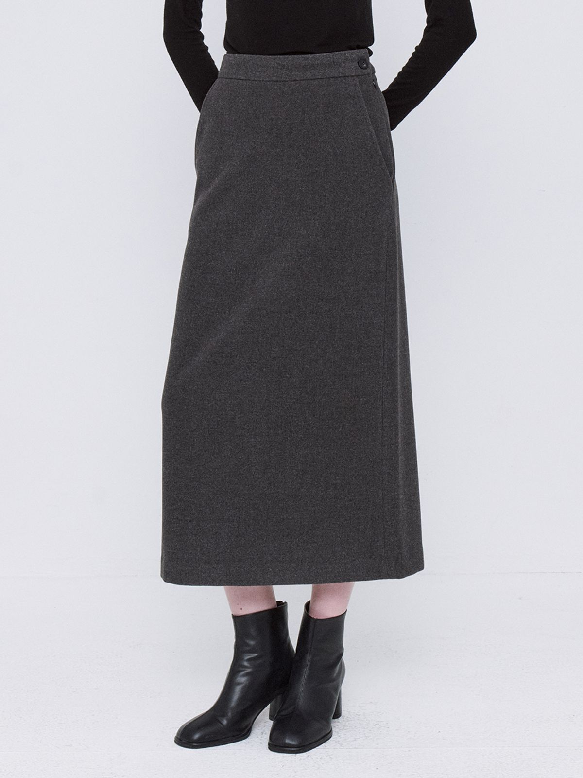 르세지엠(LESEIZEME) Basic Wool Tencel Long Skirt - Charcoal