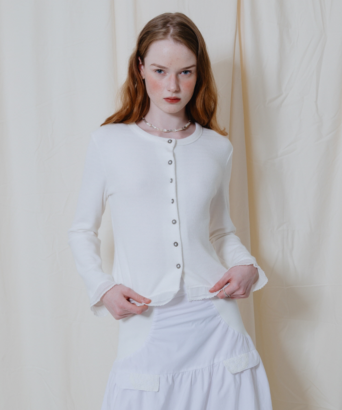 테레루(TERERU) Wave Line Cardigan White