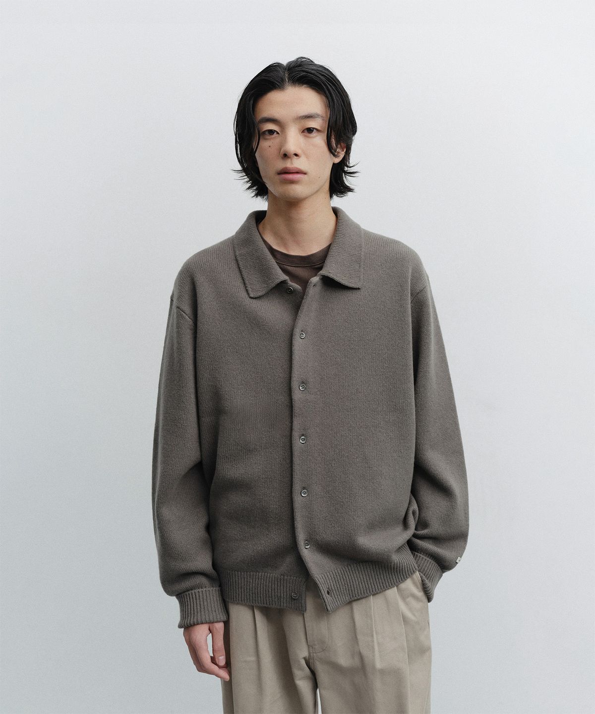 어나더 오피스(ANOTHER OFFICE) Scape Polo Wool Cardigan (Grey Oxide)