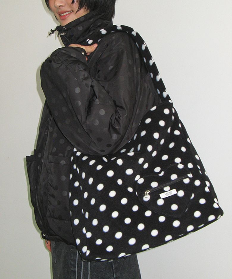 DOT FLEECE TOTE BAG BLACK