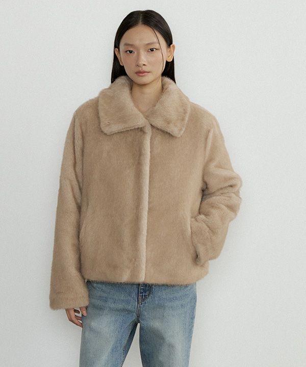 MUSINSA公式 | LINGSEOUL faux mink classic fur Jacket-beige