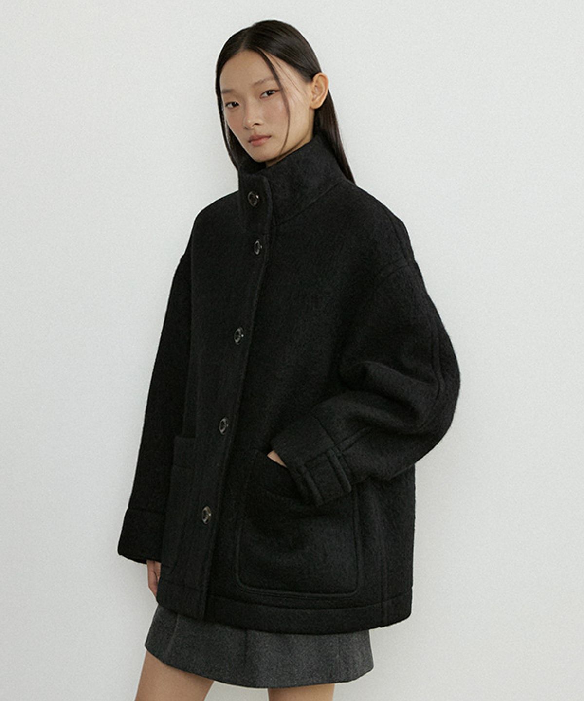 링서울(LINGSEOUL) alpaca high-neck half coat-black
