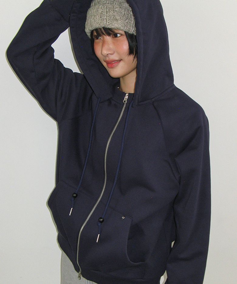 WOOD BEADS HOODIE ZIP UP NAVY