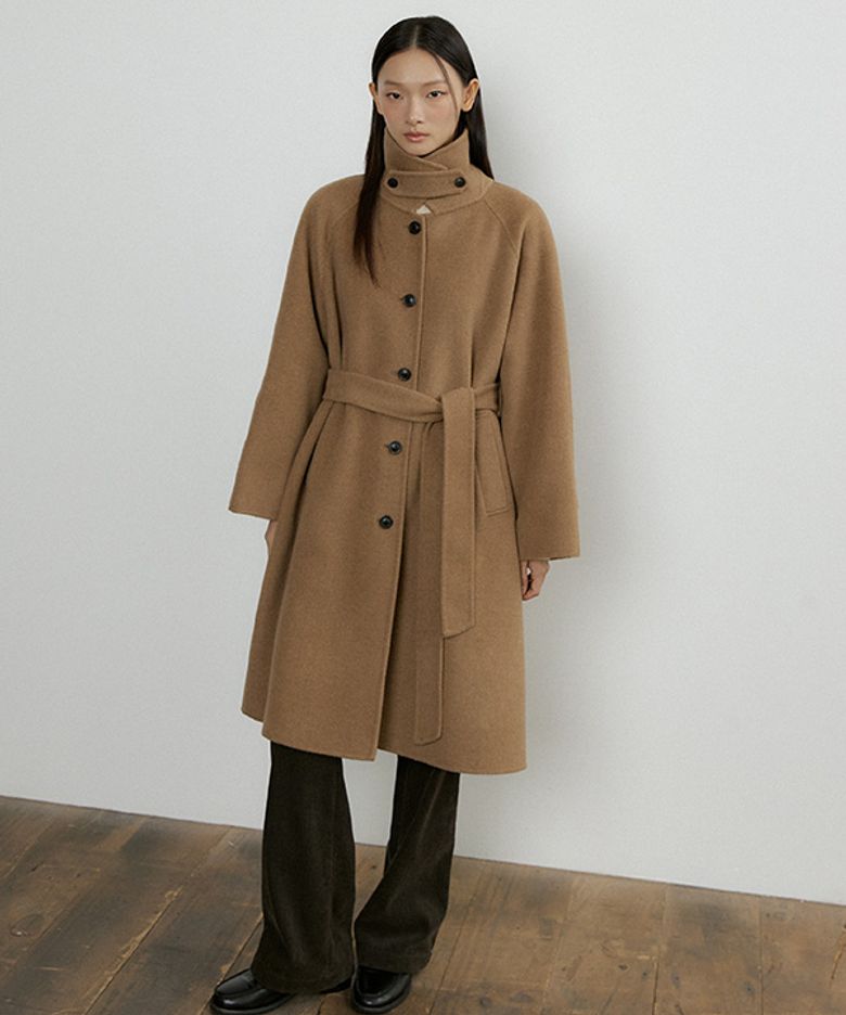 handmade cashmere balmacan coat-camel