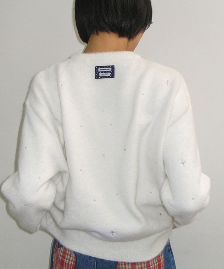 HAIRY PEARL EMBROIDERY KNIT WHITE