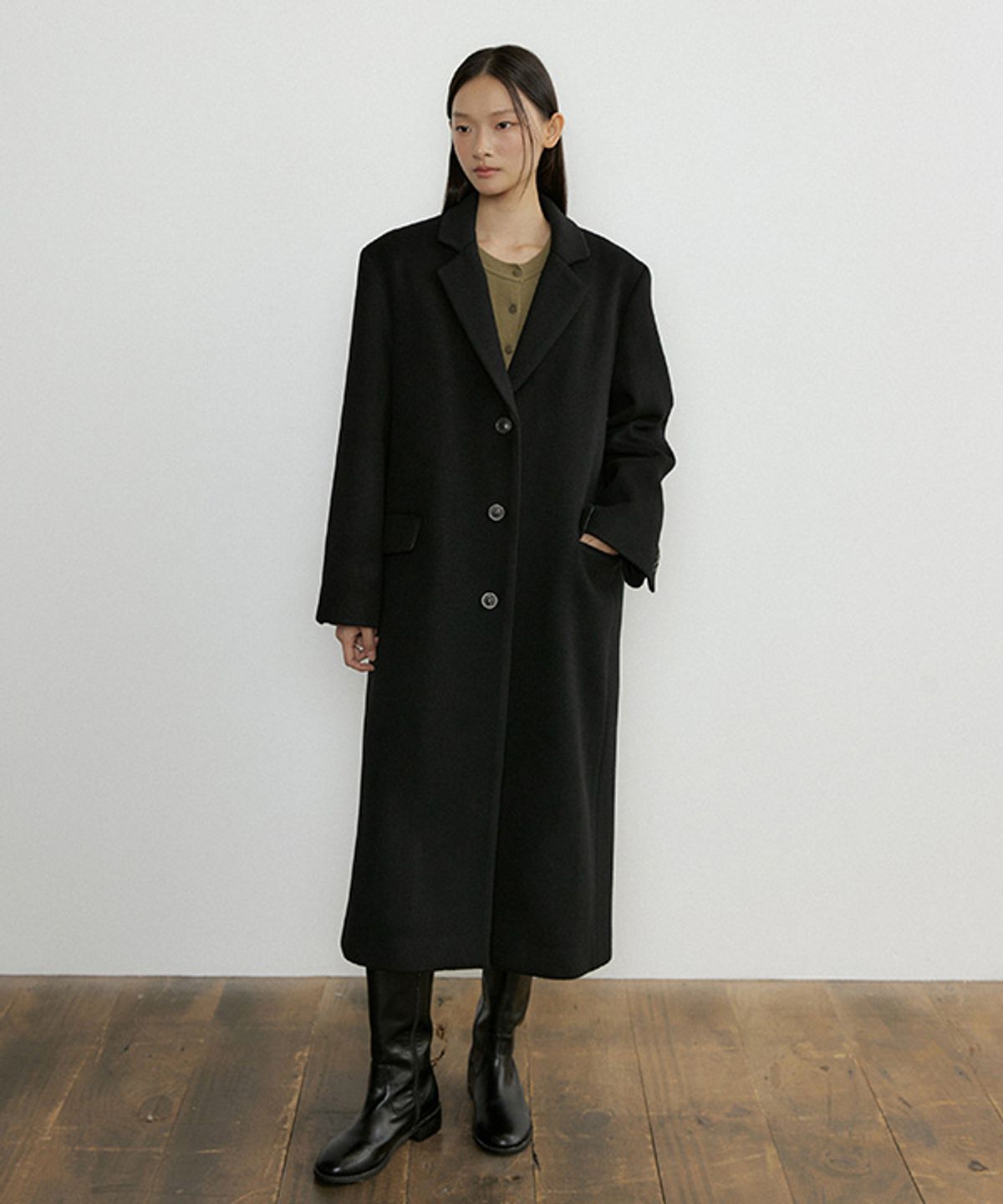 링서울(LINGSEOUL) cashmere single long coat-black