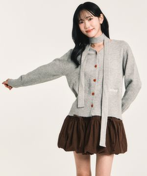 베티붑 머플러 브이넥 니트 가디건_그레이