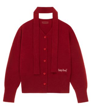 베티붑 머플러 브이넥 니트 가디건_레드