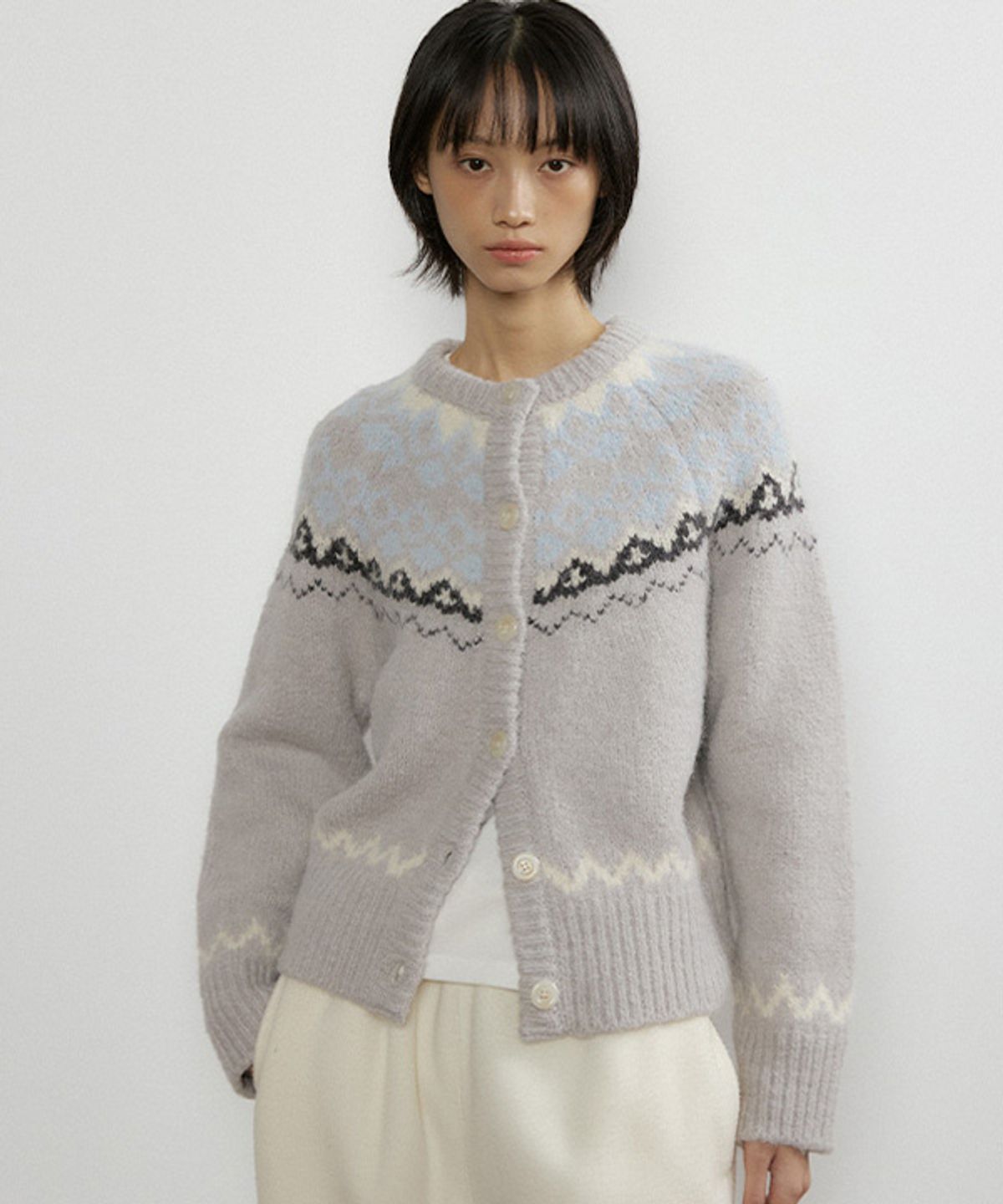 링서울(LINGSEOUL) alpaca nordic knit cardigan-light gray