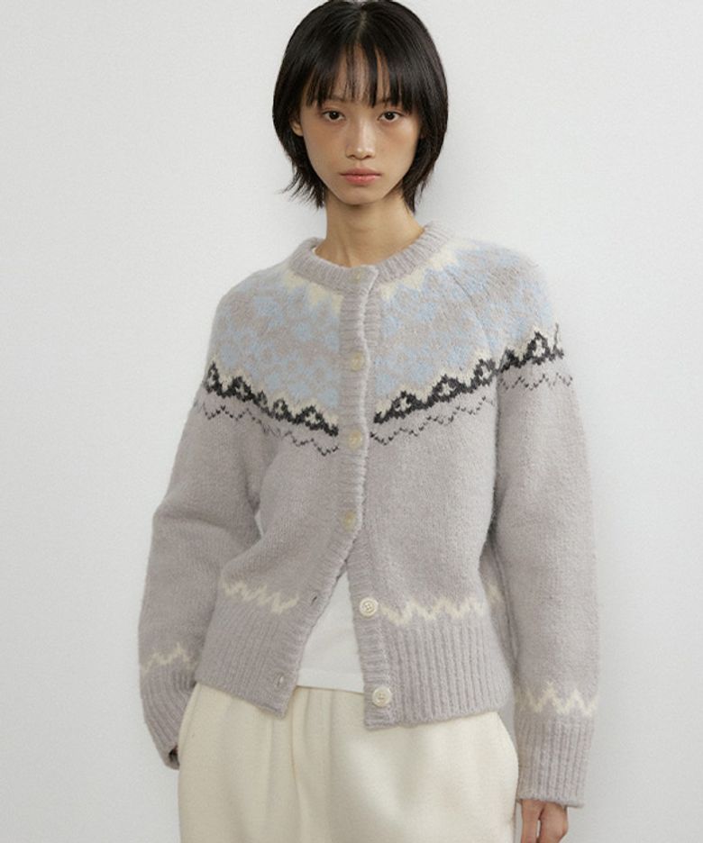 alpaca nordic knit cardigan-light gray