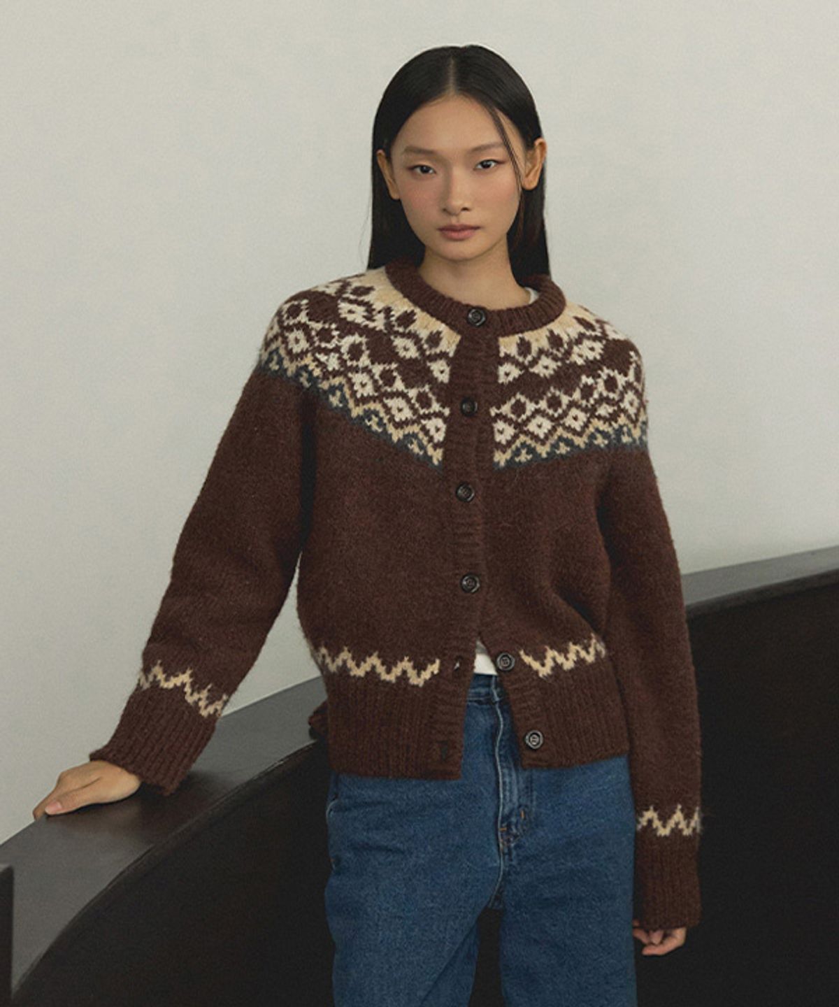 링서울(LINGSEOUL) alpaca nordic knit cardigan-brown
