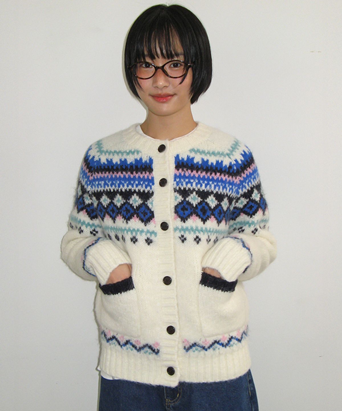 론론(RONRON) NORDIC FAIR ISLE KNIT CARDIGAN IVORY