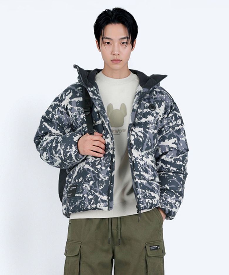 스노우 마블 후드 다운 점퍼