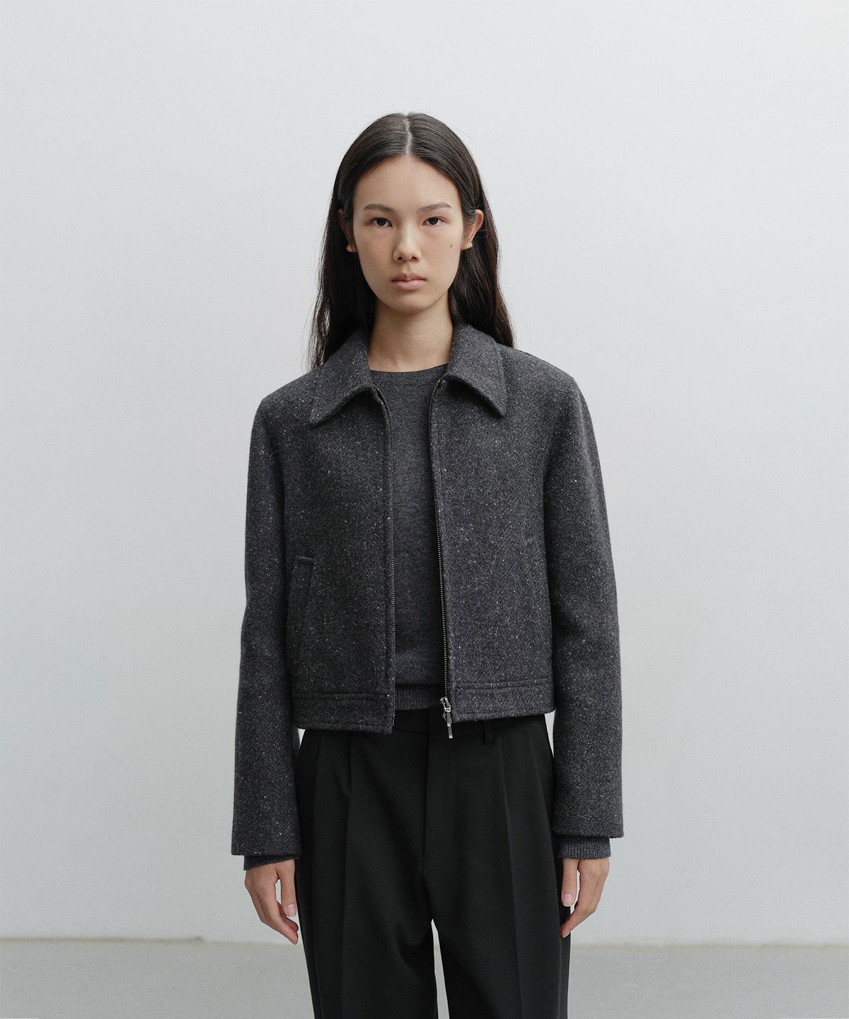 어나더오피스 우먼(ANOTHER OFFICE WOMEN) w. Structure Wool Blouson (Charcoal)