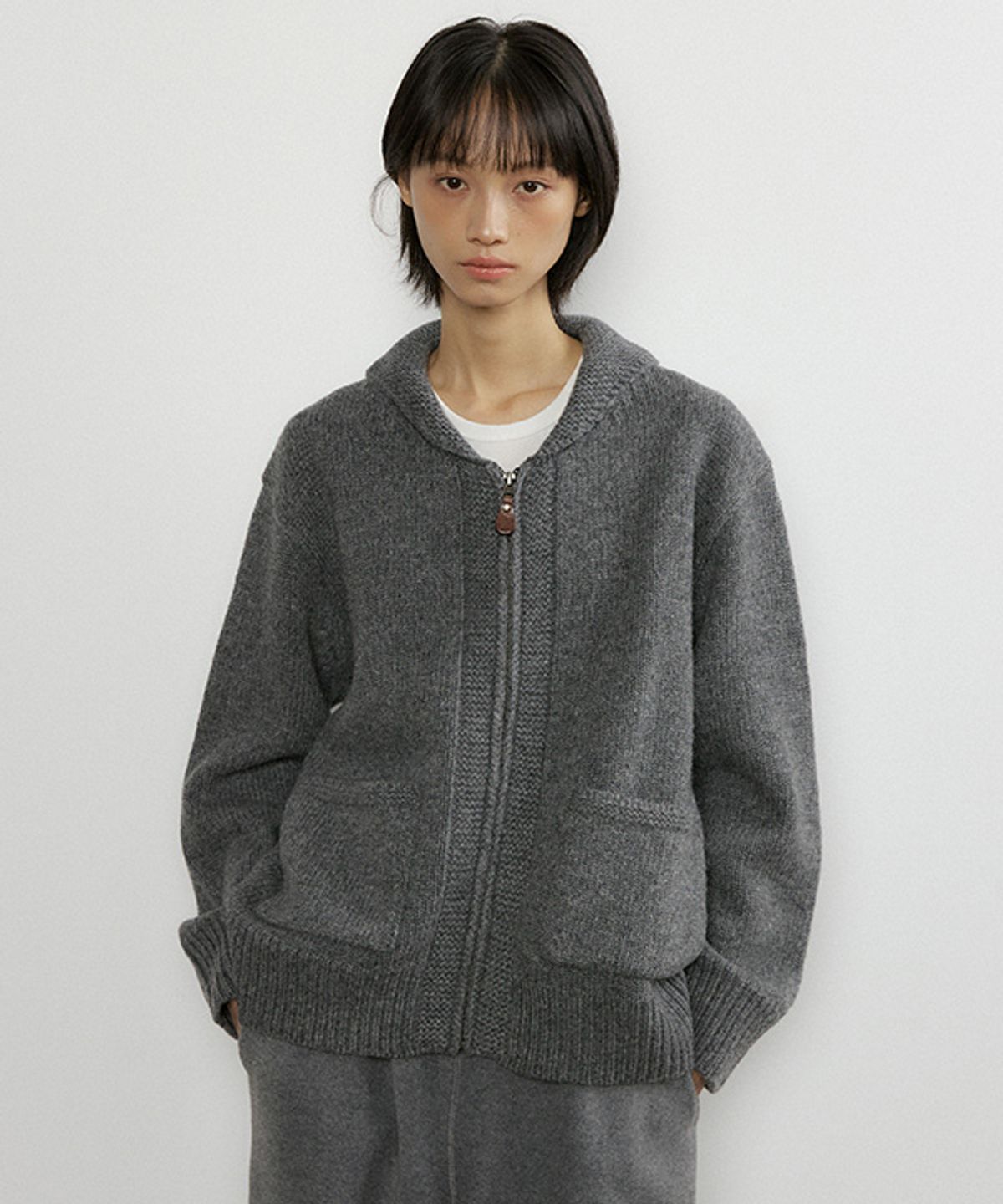 링서울(LINGSEOUL) merino wool knit zip-up-charcoal