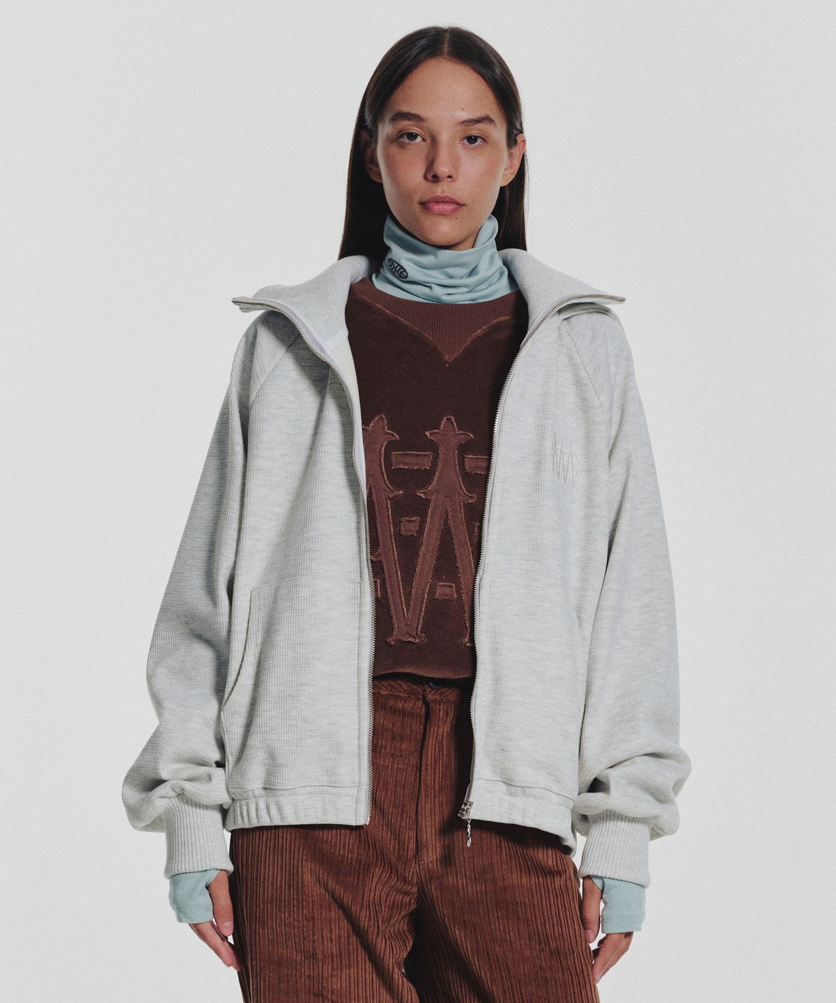 미나수(MENASOO) Waffle Mink Daily Hooded Zip Up_Oatmeal
