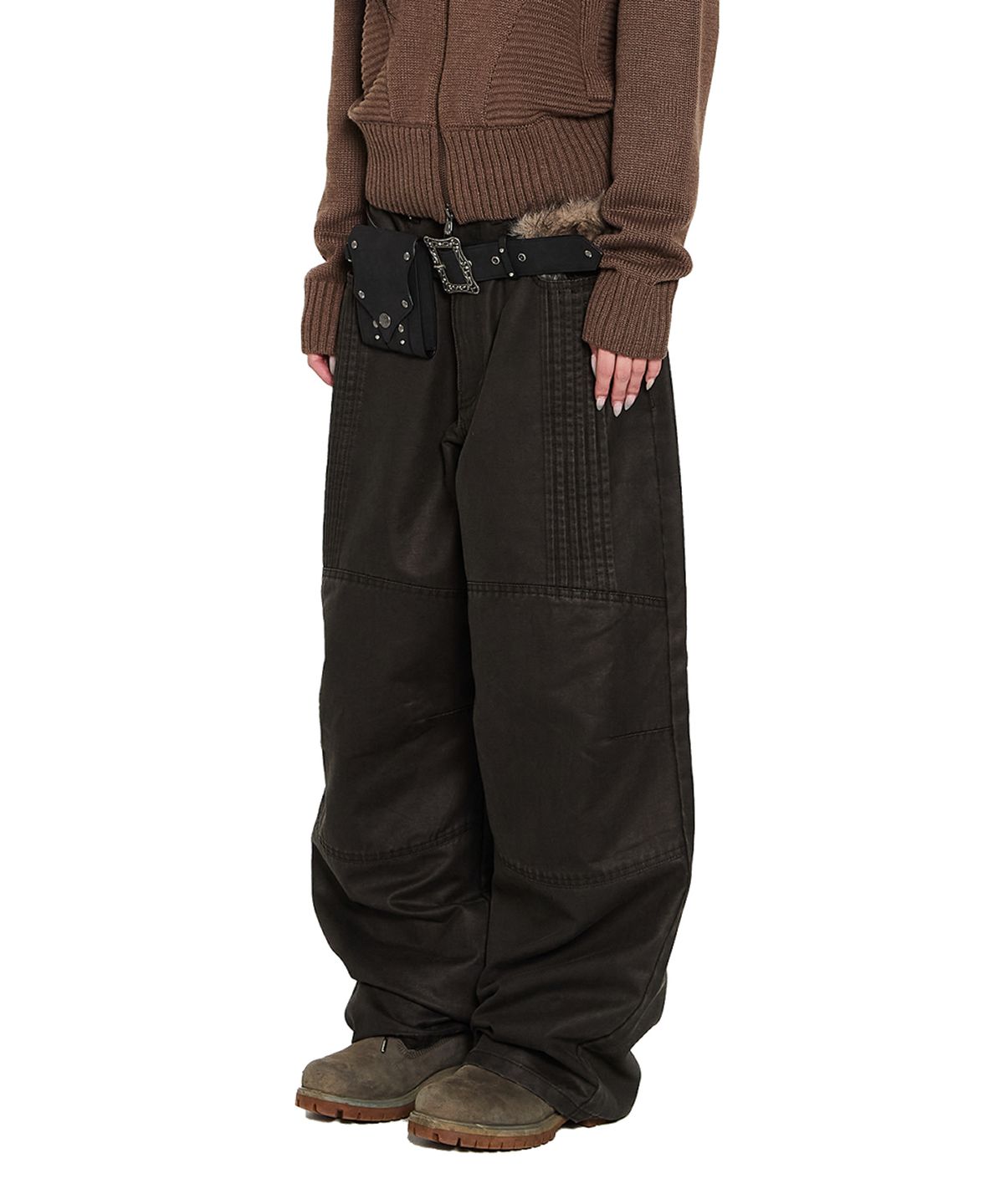아캄(AAKAM) Knee Panel Washed Leather Pants (Black)