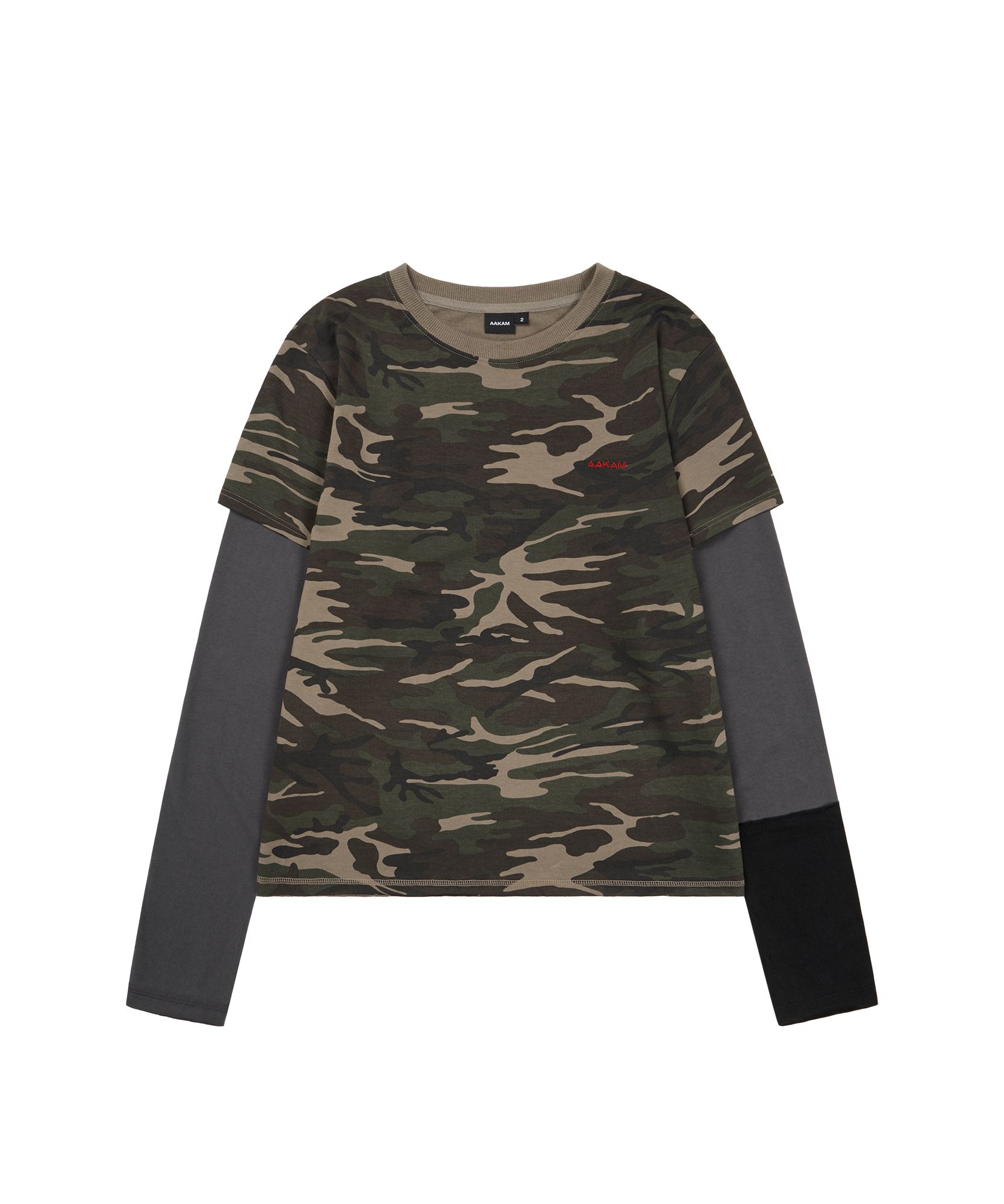MUSINSA公式 | AAKAM Camouflage layered Long Sleeve (Khaki)