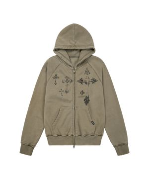 Pigment Dyed Cross Zip-Up Hoodie (Brown)