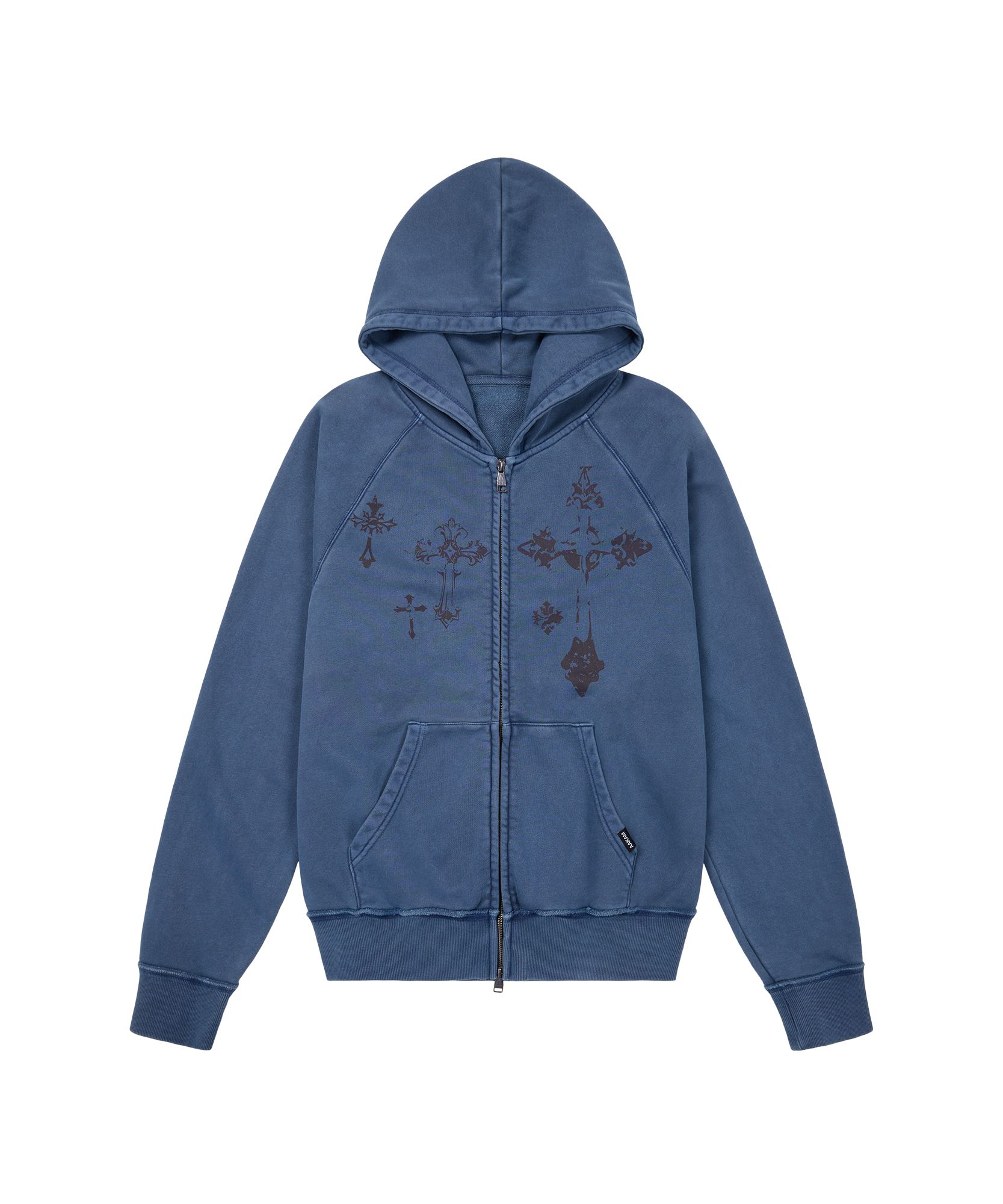 MUSINSA | AAKAM Pigment Dyed Cross Zip-Up Hoodie (Blue)