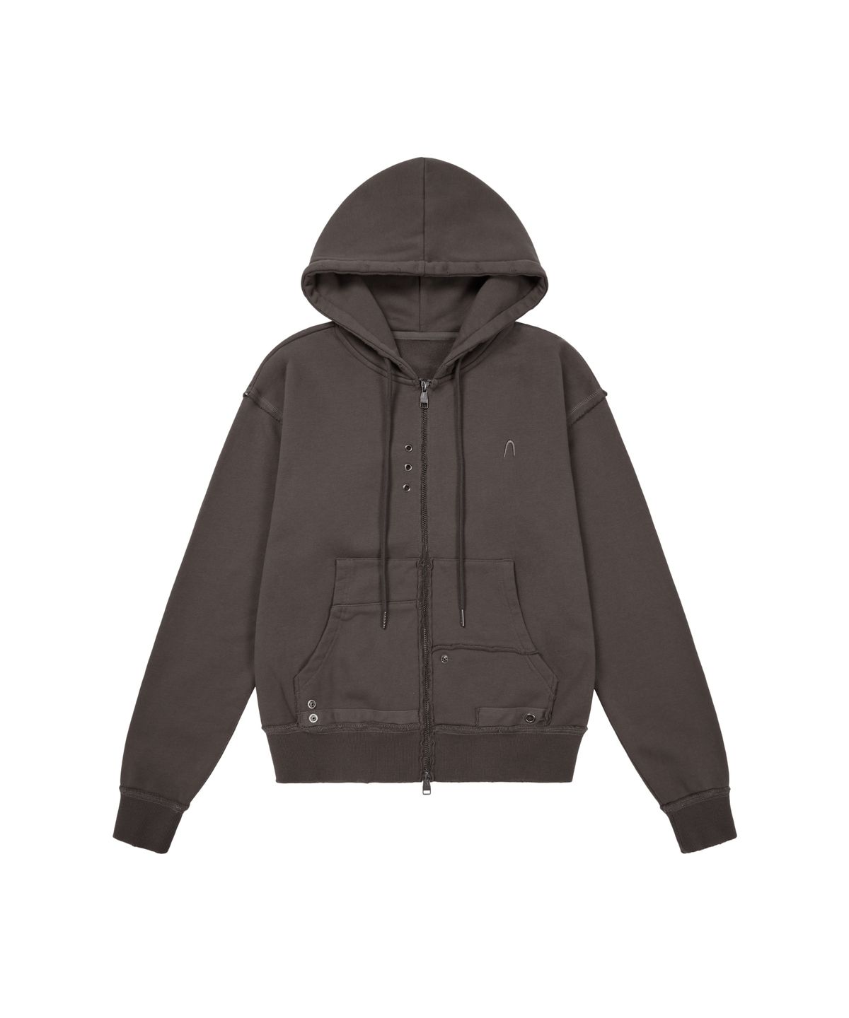 아캄(AAKAM) Eyelet Damaged Zip-Up Hoodie (Brown)