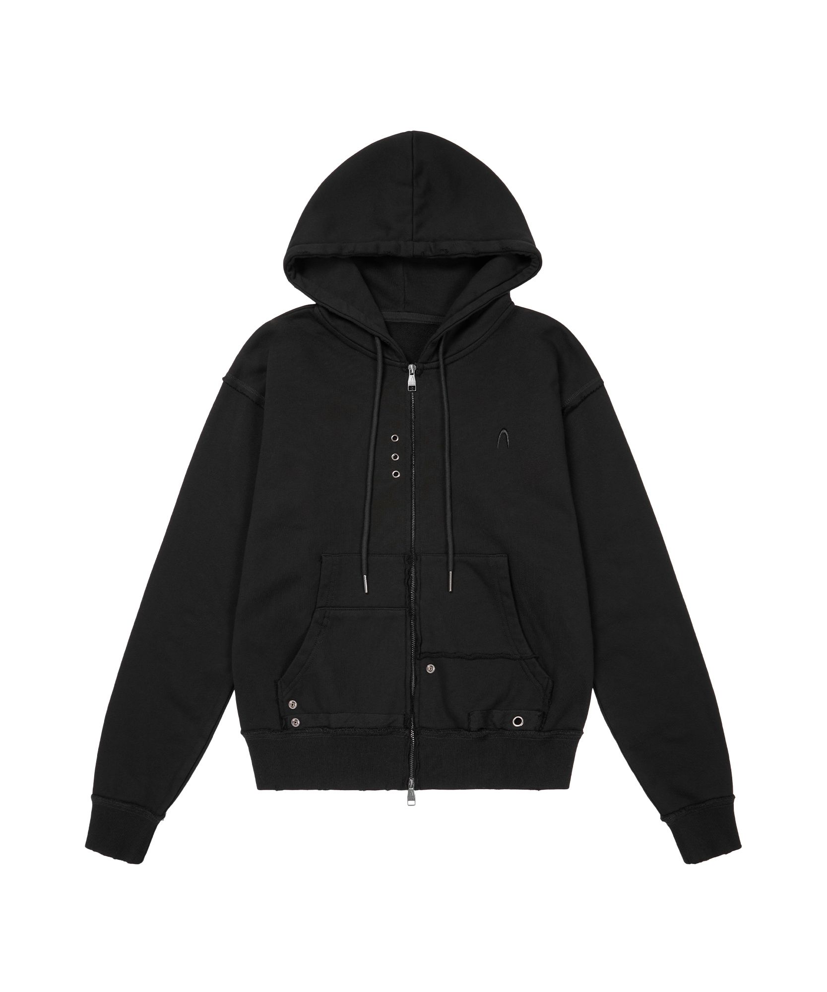 MUSINSA | AAKAM Eyelet Damaged Zip-Up Hoodie (Black)