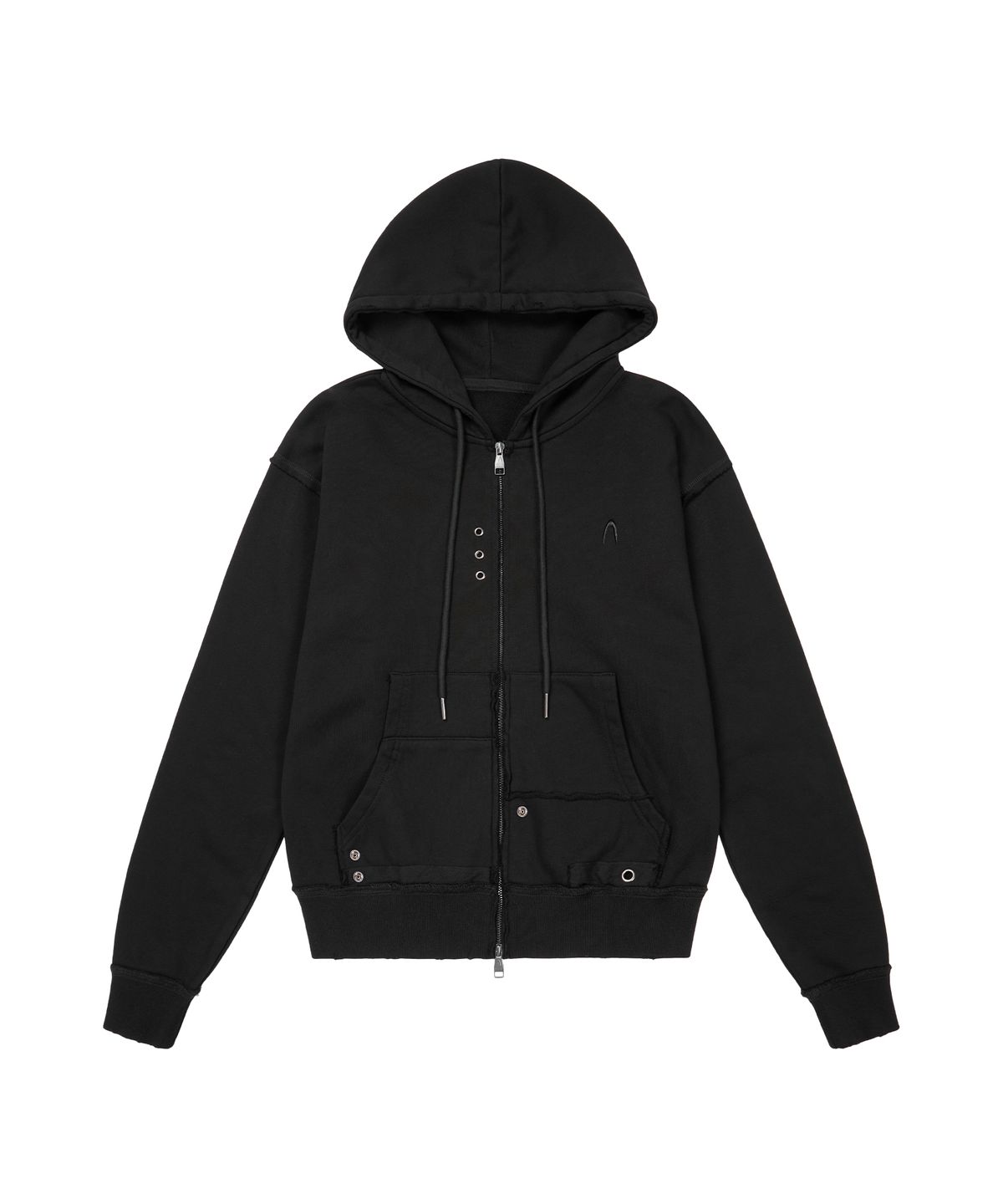 아캄(AAKAM) Eyelet Damaged Zip-Up Hoodie (Black)