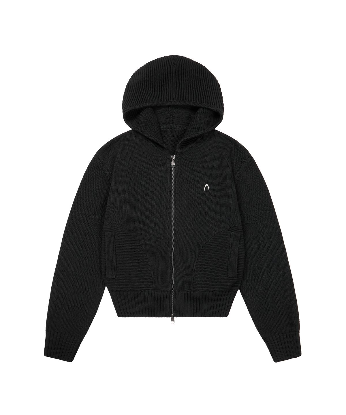 아캄(AAKAM) Structure Contrast Knitted Zip-Up Hoodie (Black)