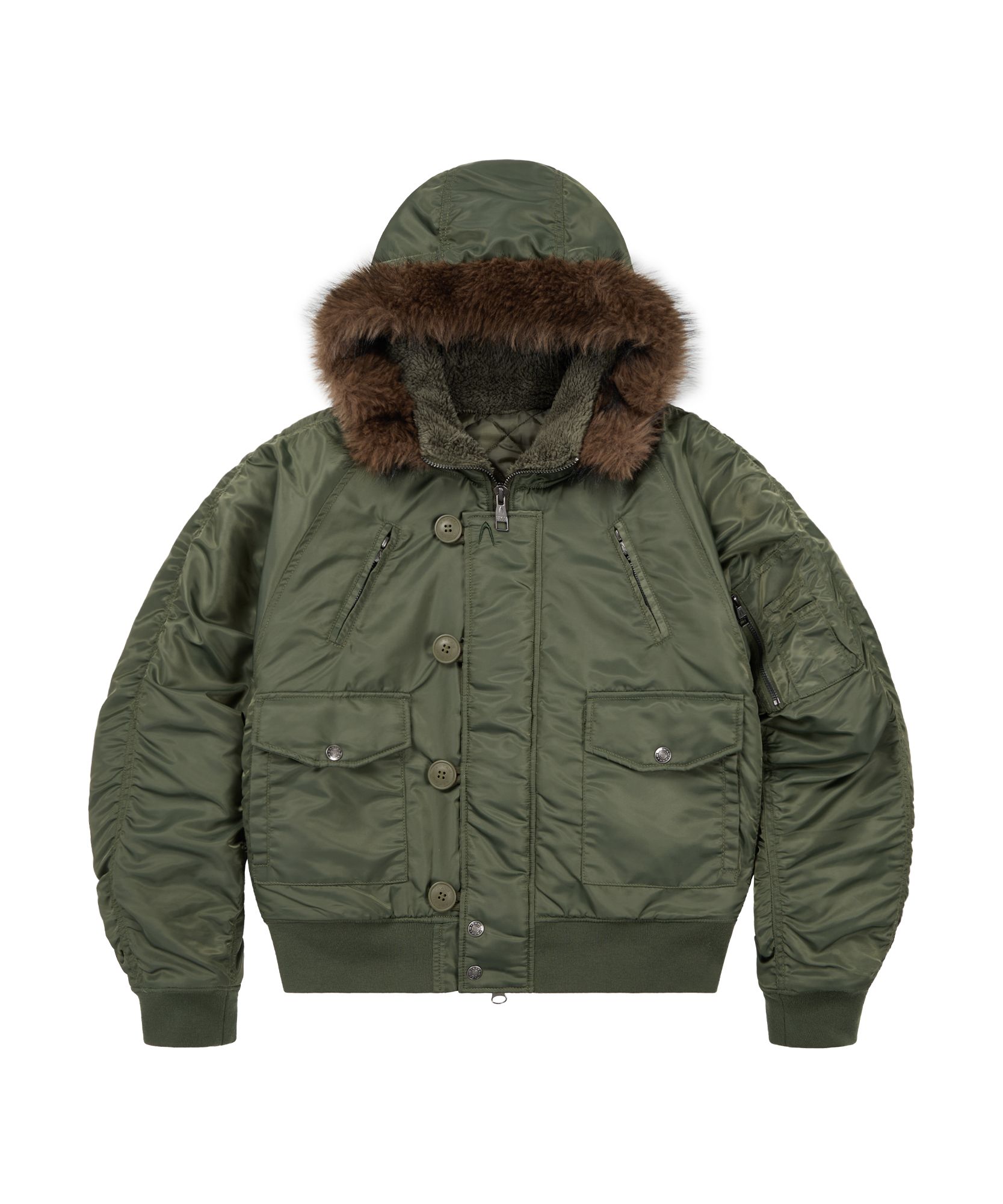 MUSINSA公式 | AAKAM Hooded Fur MA-1 Jacket (Khaki)