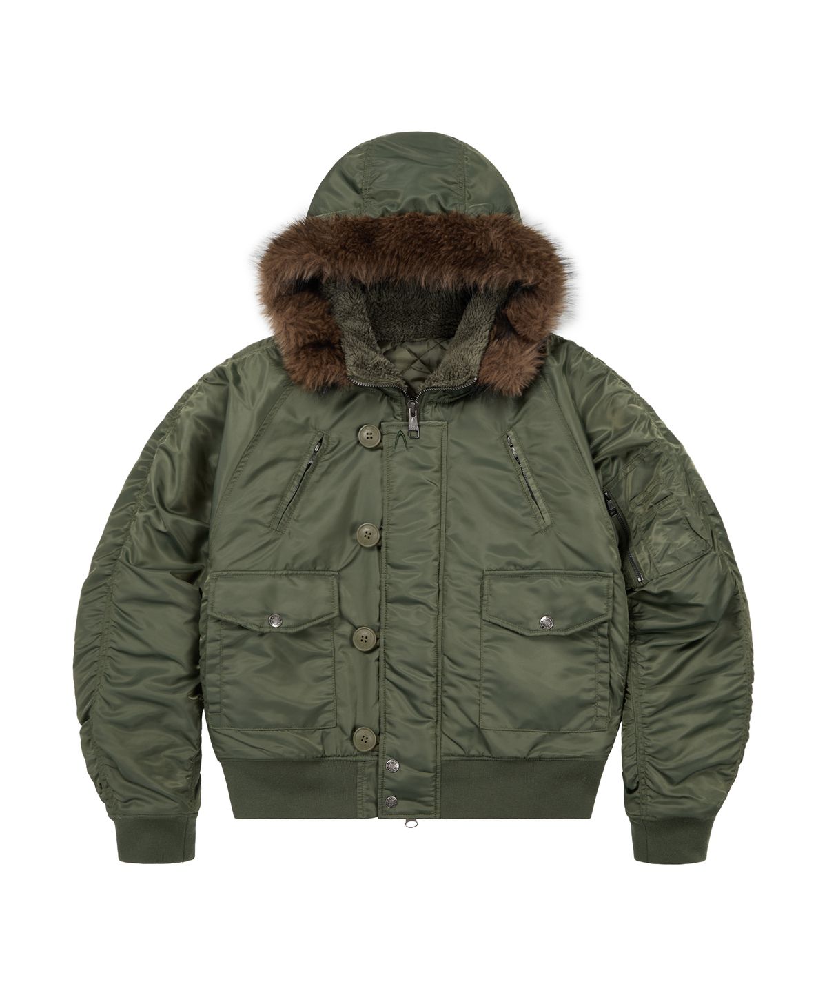 아캄(AAKAM) Hooded Fur MA-1 Jacket (Khaki)