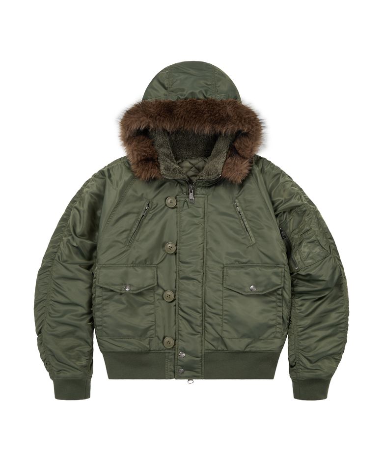 Hooded Fur MA-1 Jacket (Khaki)