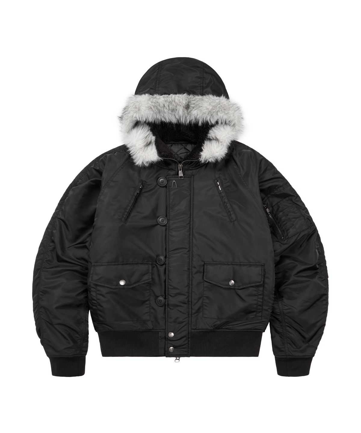 아캄(AAKAM) Hooded Fur MA-1 Jacket (Black)