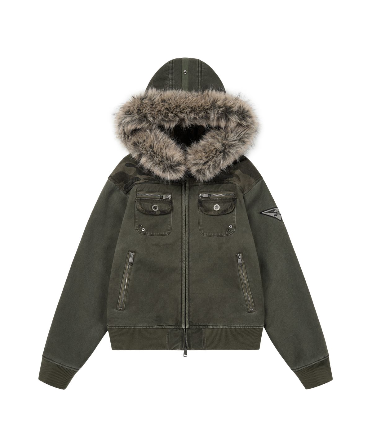 아캄(AAKAM) Fur Camo Contrast Jacket (Khaki)