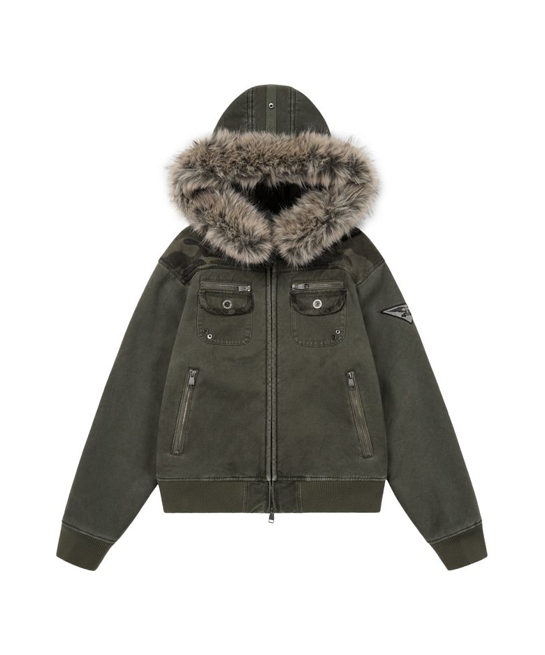 Fur Camo Contrast Jacket (Khaki)