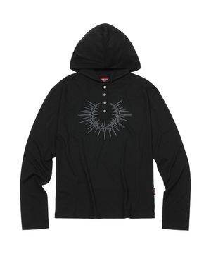 Henley Hoodie Long Sleeve Black